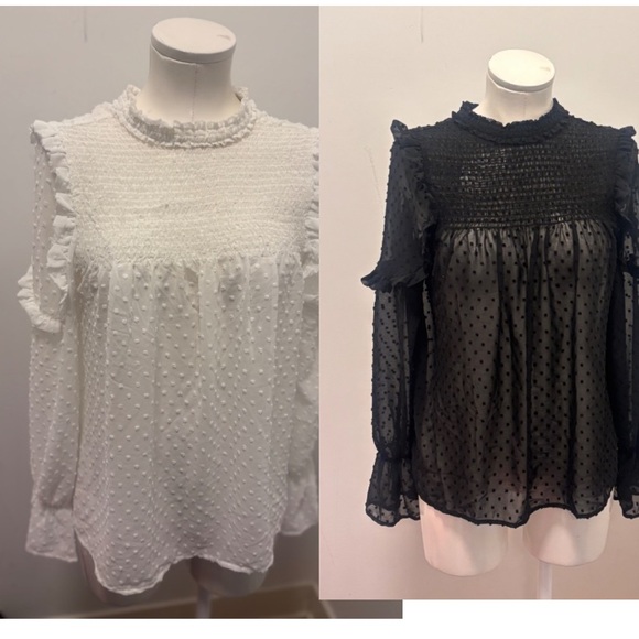 Iris lace Elegant White and Black Ruffle Tops - Picture 1 of 5
